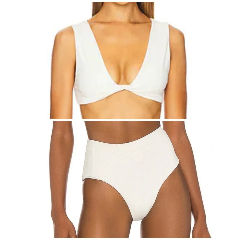 C17 RARE Revel Rey Hunter Bikini Two Piece Cream Snake Texture High Waisted Boho